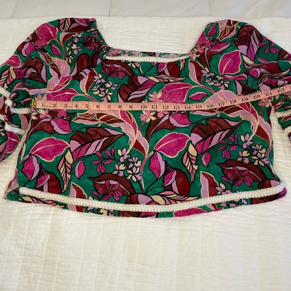 Cynthia Rowley Floral Off-Shoulder Linen Top - Pink and Green Size Large. - Picture 7 of 10